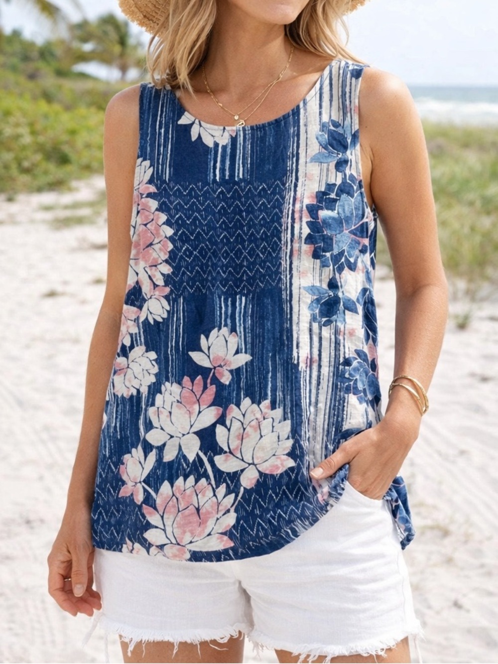 J Jill Pure Jill Linen Floral Tank Top Size Medium
